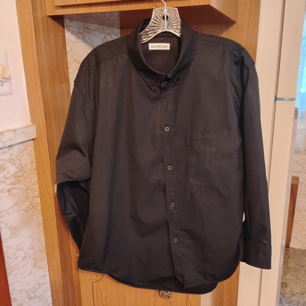 Balenciaga Men's Logo Button Down Long Sleeve OverShirt, Made in Italy, Size 40 - Picture 3 of 12